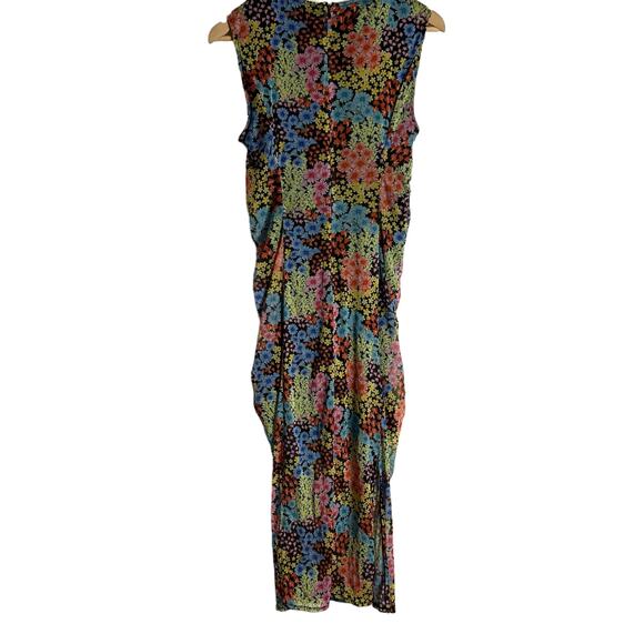 Saunders Collective Multicolor Floral Mesh Sleeveless Ruched Midi Dress Size 6 - Picture 13 of 16